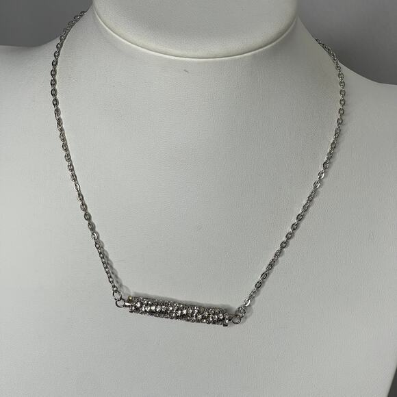 necklace matching earrings costume jewelry silver tone chain link barrel pendant - Picture 3 of 12